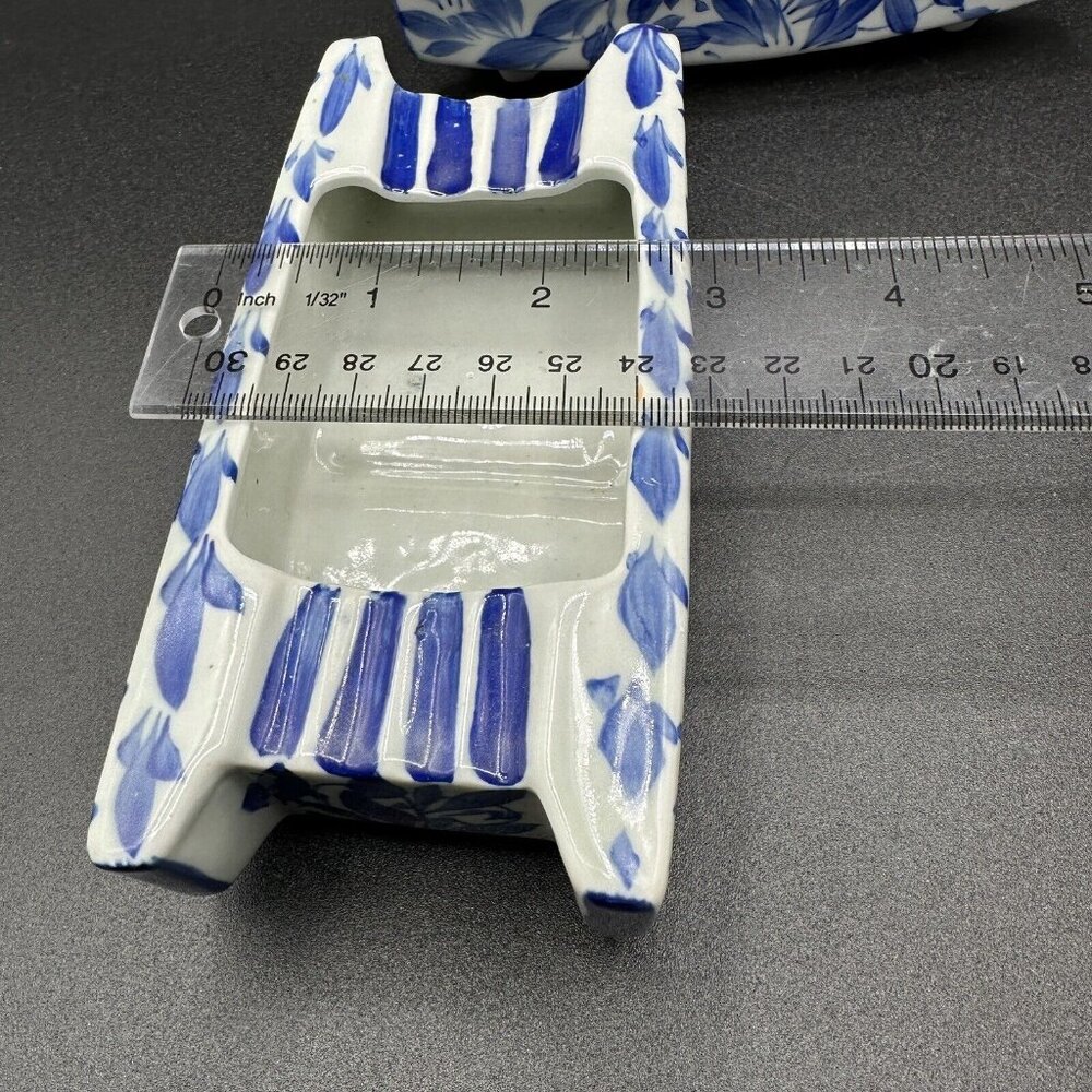 Vintage Blue White Floral Ceramic Ashtray Chinoiserie Pier 1 Thailand 6" - Picture 6 of 7